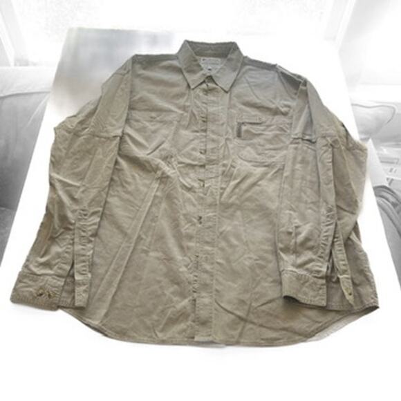 Columbia Men's Long Sleeve Button Up Tan Gray 100 Cotton VTG XL - Picture 2 of 10
